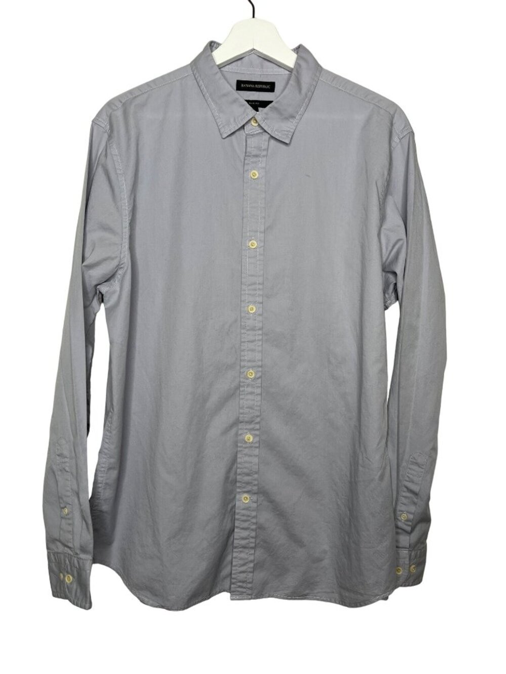 Banana Republic Mens Large Slim Fit Button Down Shirt Gray Cotton